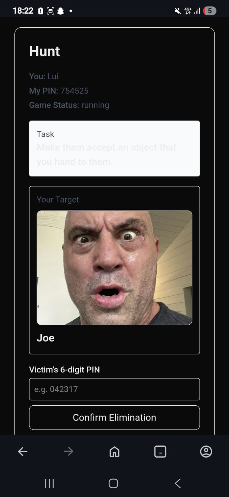 Hunt target screen